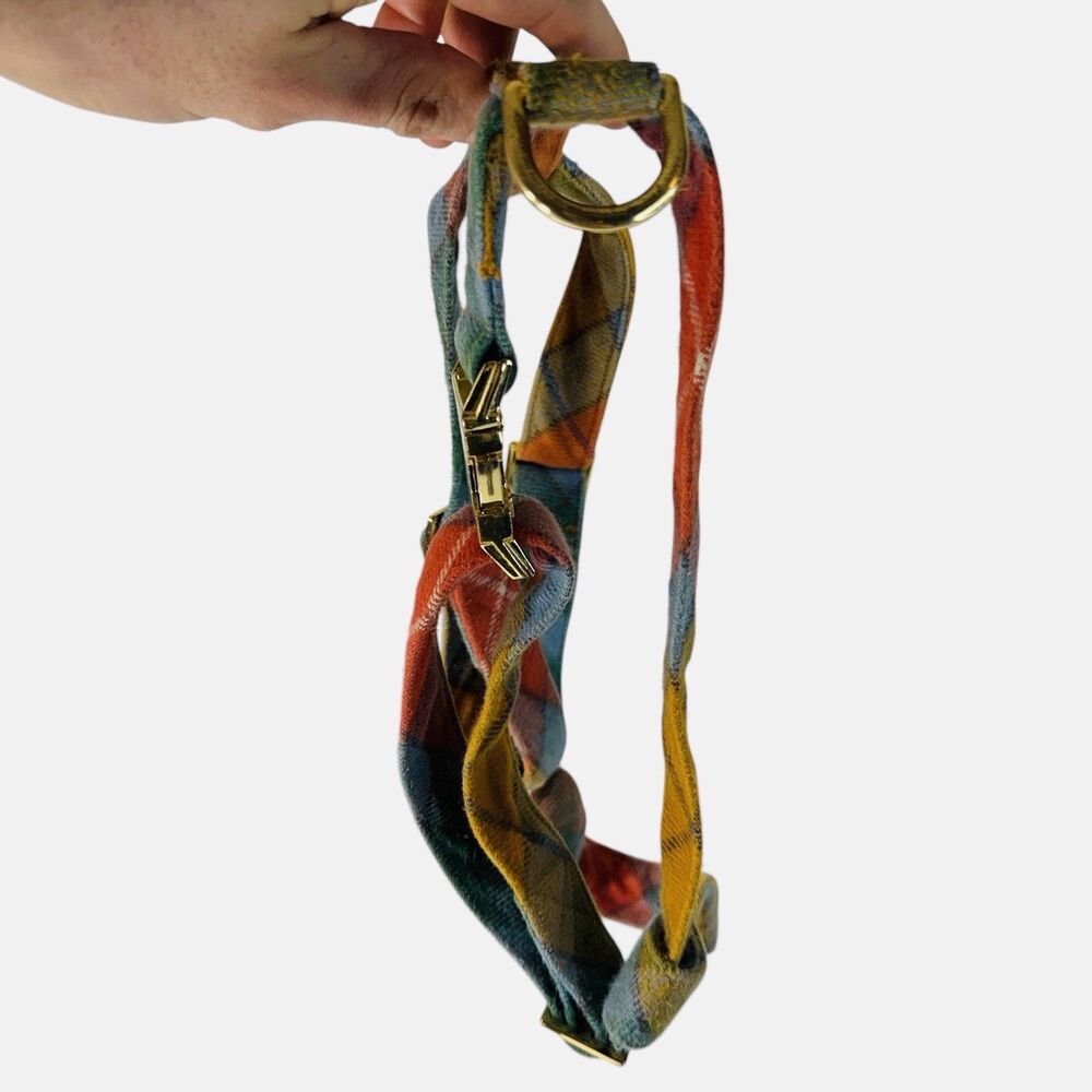 The Foggy Dog Walking Harness Medium Plaid Gold Metal Heavy Duty Front Rear Clip - Picture 3 of 7